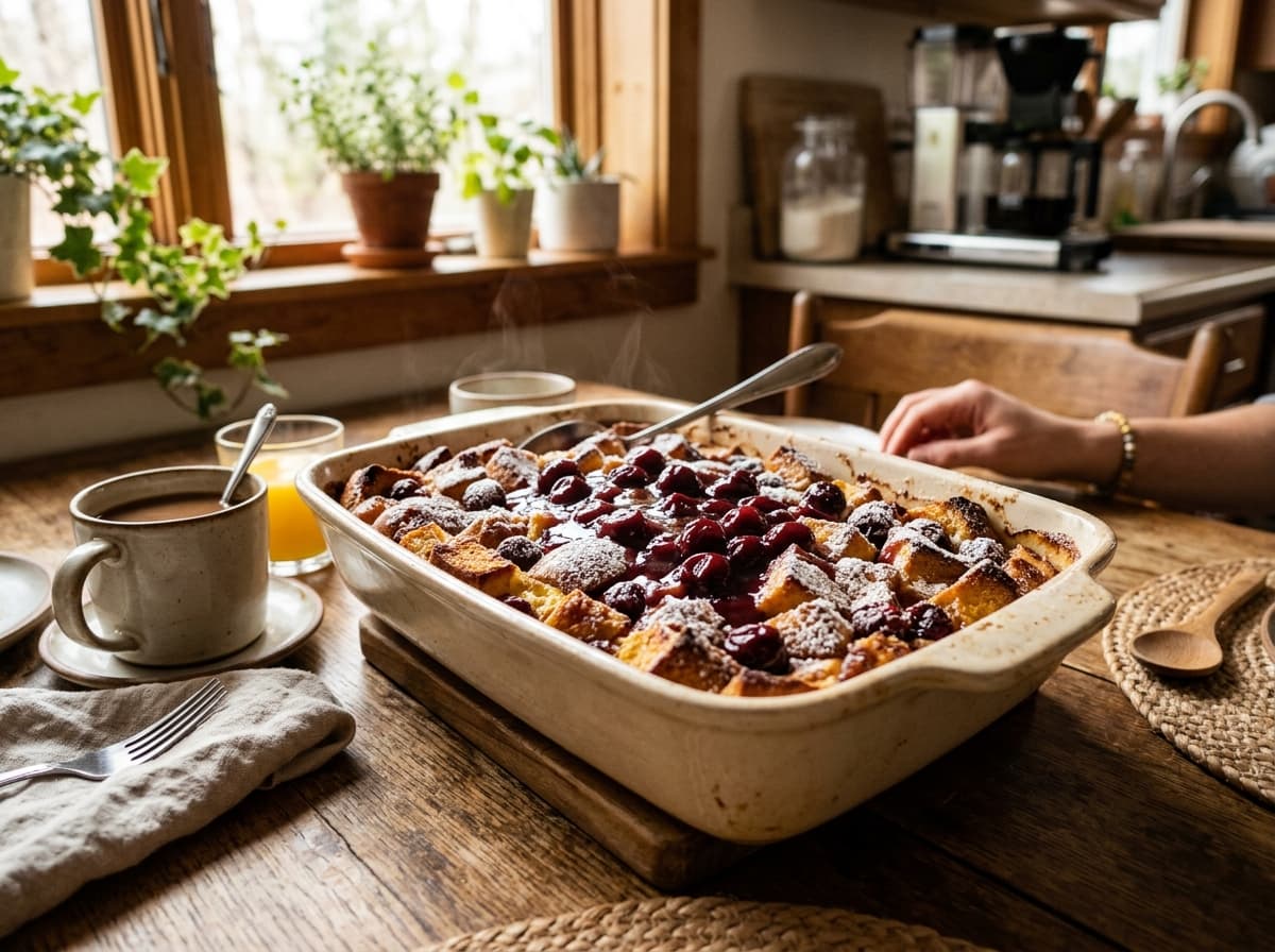 baked french toast with cherry topping