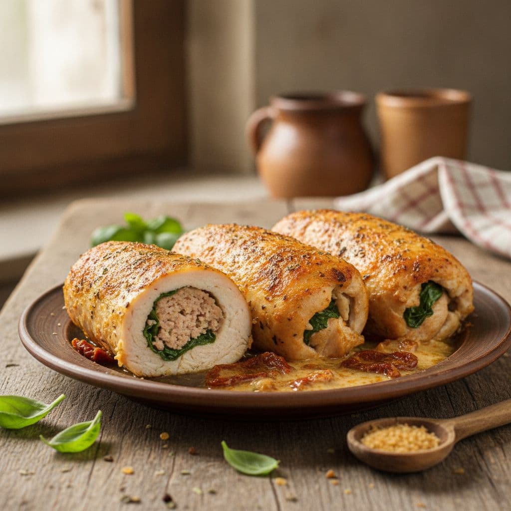 tuscan chicken rolls with pork stuffing