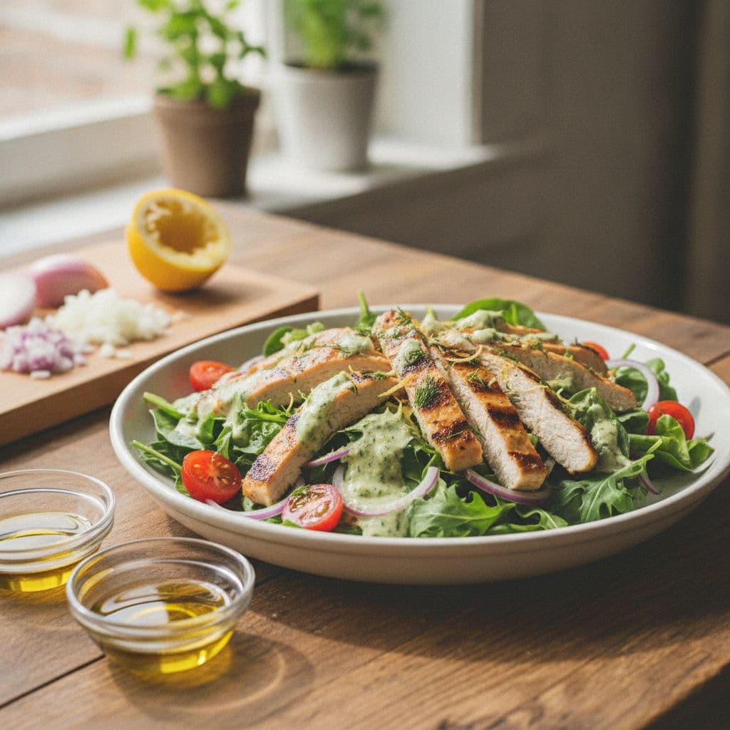 Grilled Lemon Chicken Salad with Dill Cream Dressing