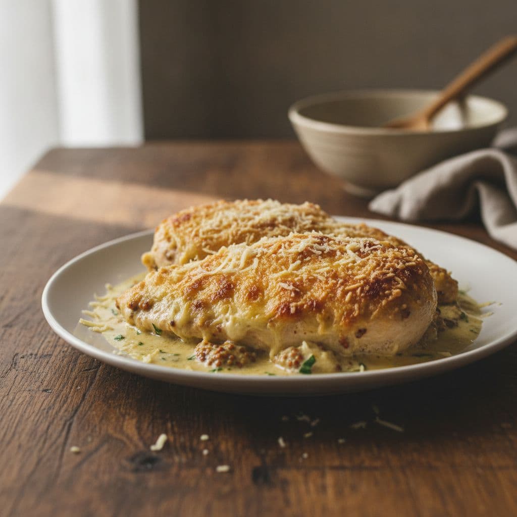 cheese-crusted chicken with cream
