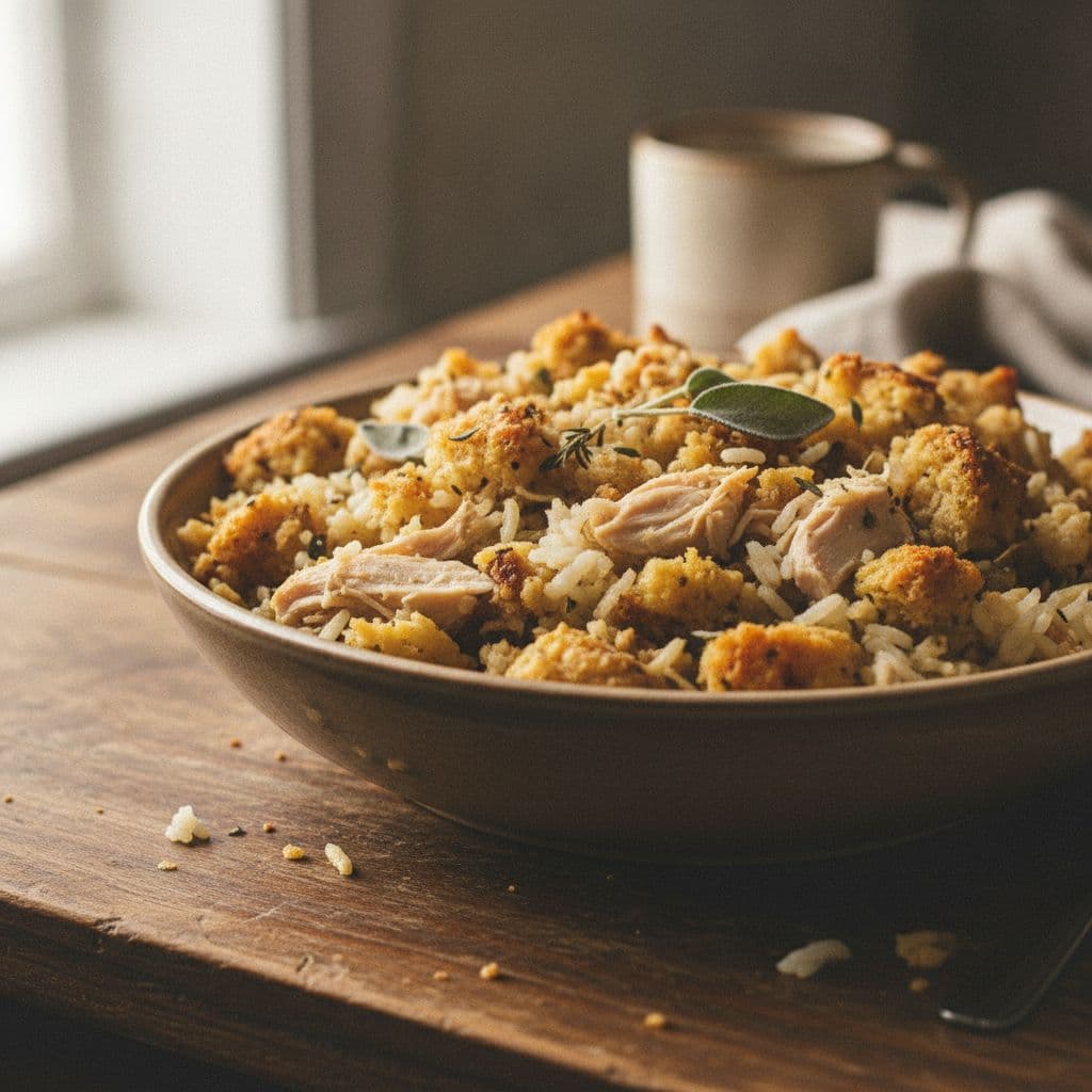one pot chicken-rice-stuffing dinner