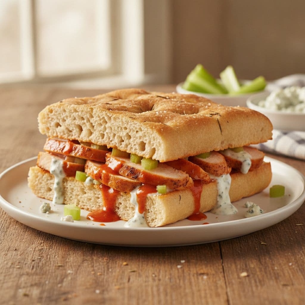 goldie's sports cafe buffalo chicken focaccia sandwich
