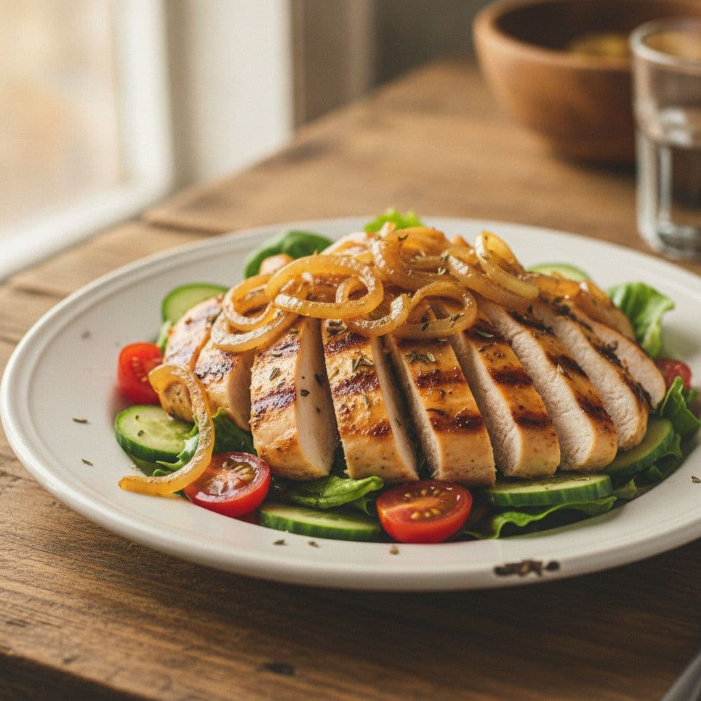magnolia's grilled chicken salad with caramelized onions